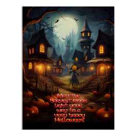 Spooky Halloween Village met Scare Crow Perfect Poster