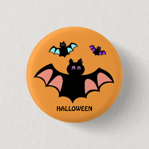 Spooky Halloween vleermuizen op Sinaasappel Ronde Button 3,2 Cm