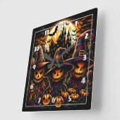 Spooky Halloween vogelverschrikkers met gloeiende  Vierkante Klok (Hoek)