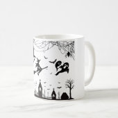 Spooky Halloween Witch & Bats Pattern Mug (Devant droit)