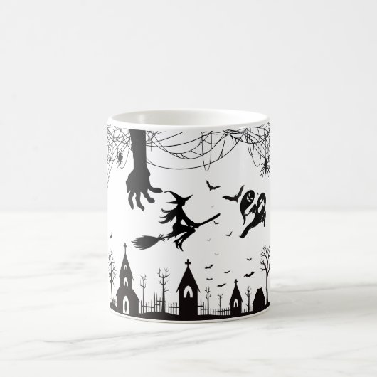 Spooky Halloween Witch & Bats Pattern Mug (Centre)