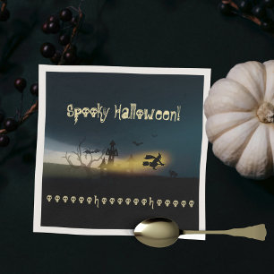 Spooky Halloween Witch Castle Bats Skulls Servet