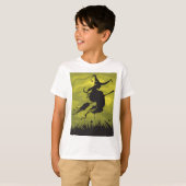 Spooky Halloween Witch Flying on Broomstick T-shirt (Voorkant volledig)