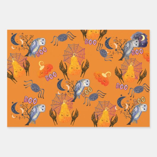 Spooky Halloween Witch Pattern Wrapping Inpakpapier Vel (Voorkant 2)