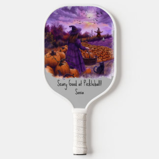 Spooky Halloween Witch Pumpkin Patch Scarecrow Pickleball Paddle