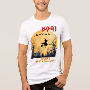 Spooky Halloween Witch Vliegen Over Graveyard Tash Tri-Blend Shirt
