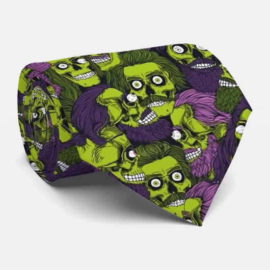 Spooky Halloween zombies betegeld patroon Stropdas (Opgerold)