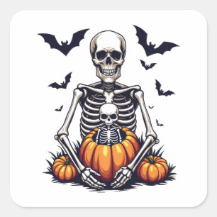 Spooky Halloween Zwanger Skelet Zwangerschap Vierkante Sticker