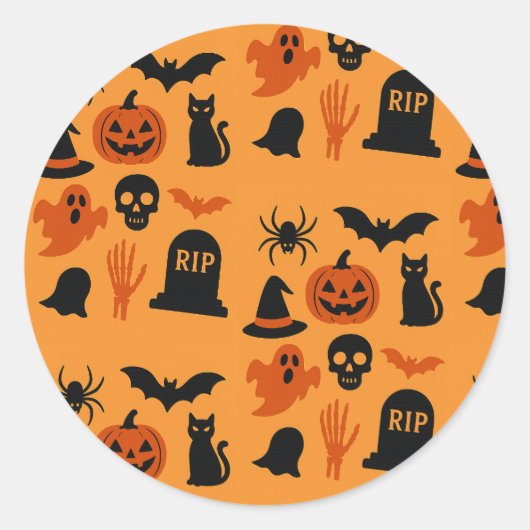 Spooky Halloween Zwart & Sinaasappel Ronde Sticker (Voorkant)