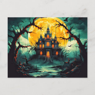Spooky Happy Halloween Haunted House Briefkaart