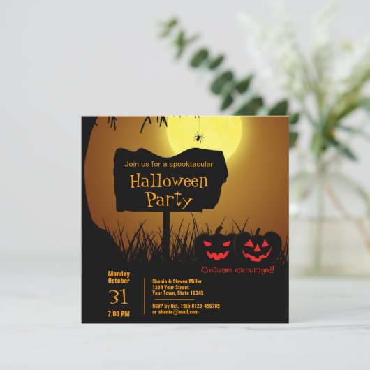 Spooky Happy Halloween Jack O Lantern Pumpkins Kaart (Staand voorkant)