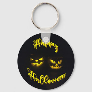 Spooky Happy Halloween text erie pumpkin face Sleutelhanger