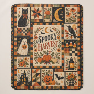 Spooky Harvest Vintage Halloween Patchwork Sherpa Deken