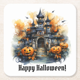 Spooky Haunted Castle Halloween papier Onderzetter