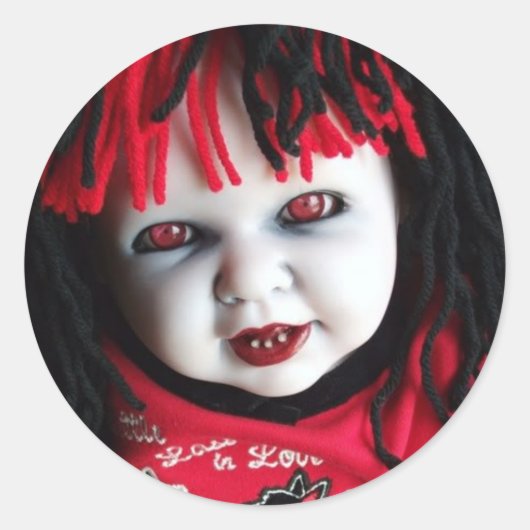 Spooky Haunted Doll Ronde Sticker (Voorkant)