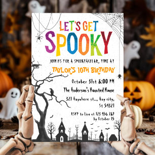 Spooky Haunted Graveyard Halloween Birthday Invita Kaart