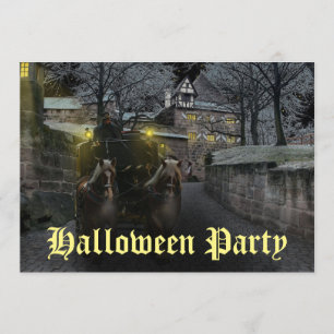 Spooky Haunted Horse Drawn Cart Halloween Party Kaart