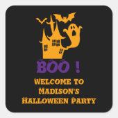 Spooky Haunted House Aangepaste Naam Vierkante Sticker (Voorkant)