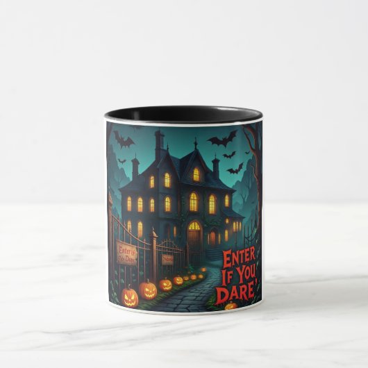 Spooky Haunted House & Bats Halloween Mug Mok (Midden)