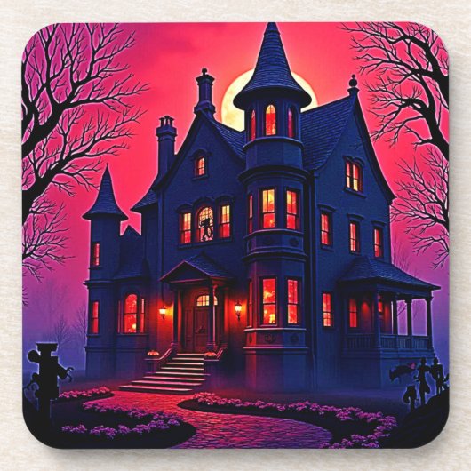 Spooky Haunted House bij Dusk Design Bier Onderzetter (Voorkant)