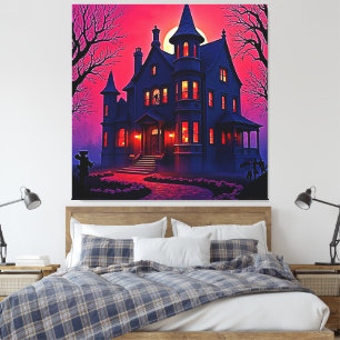 Spooky Haunted House bij Dusk Design Canvas Afdruk