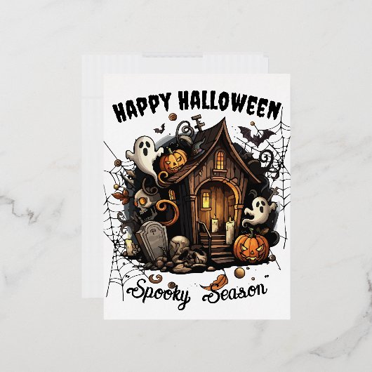 🎃 Spooky Haunted House Briefkaart - WIT 👻🕷️ (Envelop)