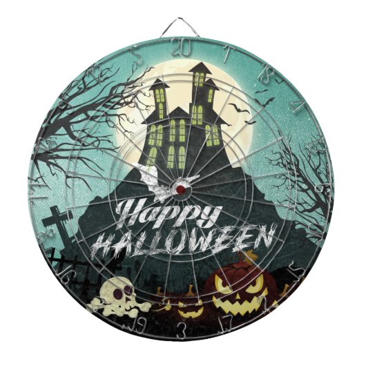 Spooky Haunted House Costume Night Sky Halloween Dartbord (Voorkant)