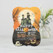 Spooky Haunted House Costume Night Sky Halloween Kaart (Staand voorkant)