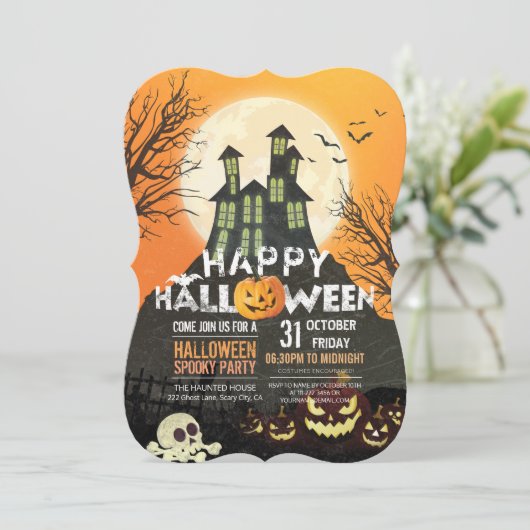 Spooky Haunted House Costume Night Sky Halloween Kaart (Staand voorkant)