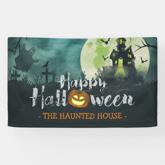 Spooky Haunted House Costume Night Sky Halloween Spandoek (Horizontaal)