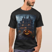 Spooky Haunted House en Jack-O-Lanterns Unisex T-shirt (Voorkant)