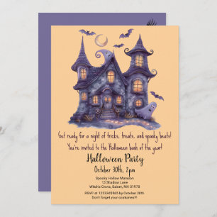 Spooky Haunted House Ghosts Bats Halloween Party Kaart