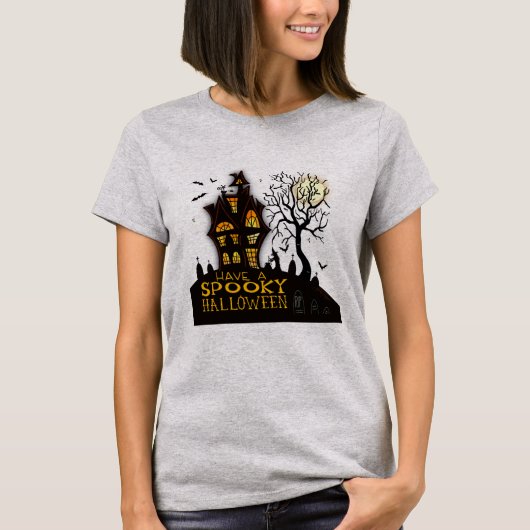 Spooky Haunted House Halloween Bats Witch T-shirt (Voorkant)