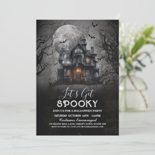 Spooky Haunted House Halloween Kaart (Staand voorkant)