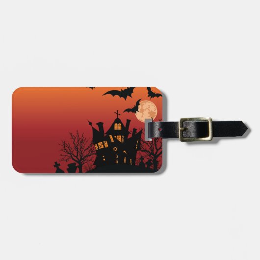 Spooky Haunted House Halloween Night Bagagelabel (Voorkant horizontaal)