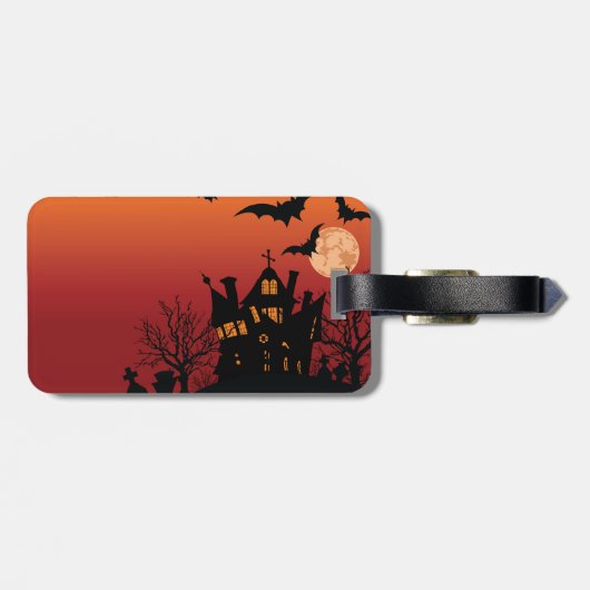 Spooky Haunted House Halloween Night Bagagelabel (Achterkant horizontaal)