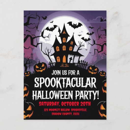 Spooky Haunted House Halloween Party Design Briefkaart (Voorkant)