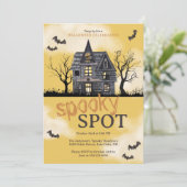 Spooky Haunted House Halloween Party Invitation Kaart (Staand voorkant)