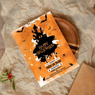 Spooky Haunted House Halloween Party Invitation Kaart