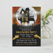 Spooky Haunted House Halloween Party Kaart (Staand voorkant)