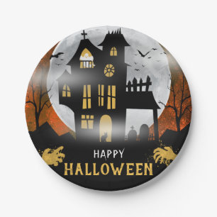 Spooky Haunted House Halloween Party Papieren Bordje