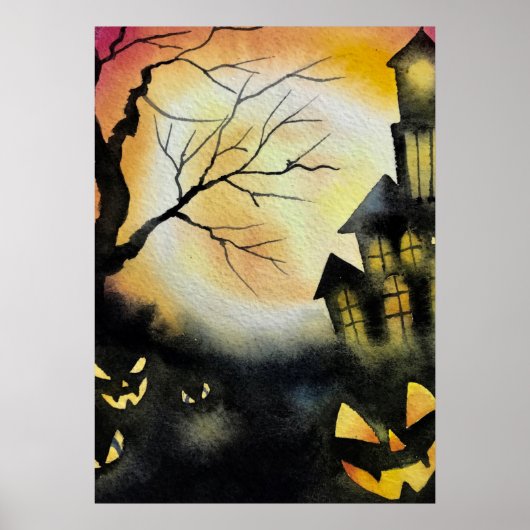 Spooky Haunted House Halloween, Scary Ghosts Poster (Voorkant)