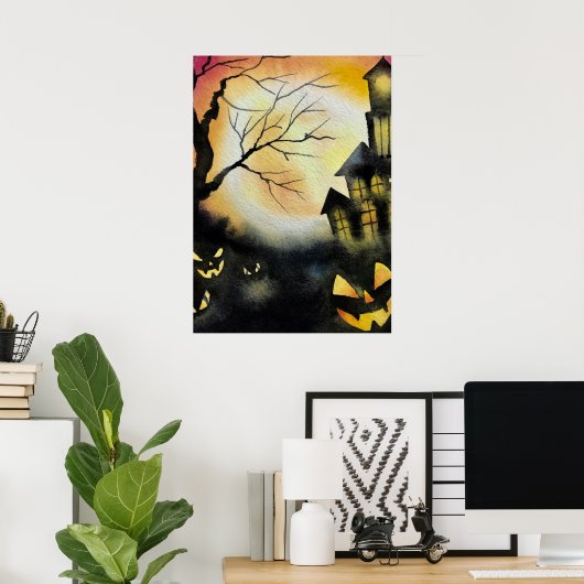 Spooky Haunted House Halloween, Scary Ghosts Poster (Thuiskantoor)