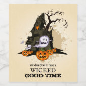 Spooky Haunted House Halloween Wijn Etiket (Enkel label)