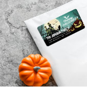 Spooky Haunted House Night Sky Halloween Adres Etiket