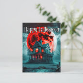 Spooky Haunted House & Volle Maan Briefkaart (Staand voorkant)