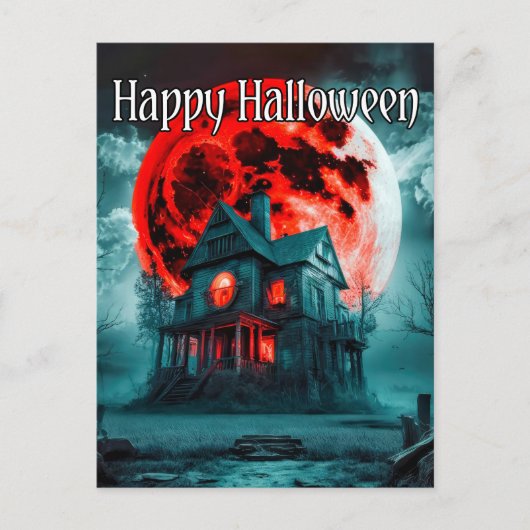 Spooky Haunted House & Volle Maan Briefkaart (Voorkant)