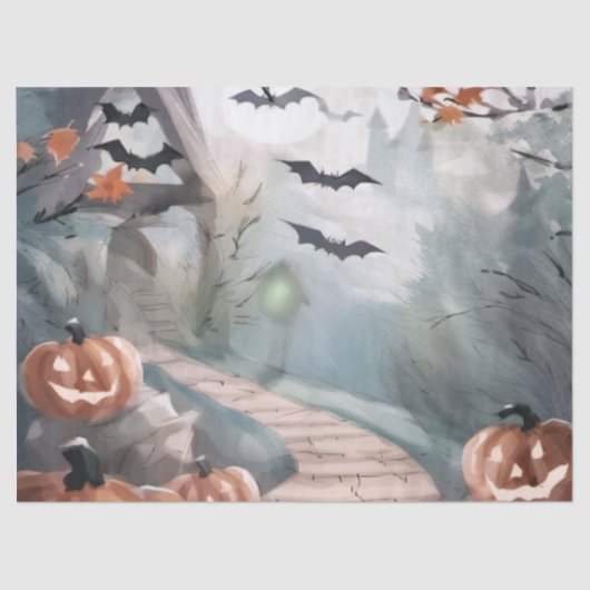 Spooky Haunted House Waterverf Gift Wrap Tissuepapier (Voorkant)
