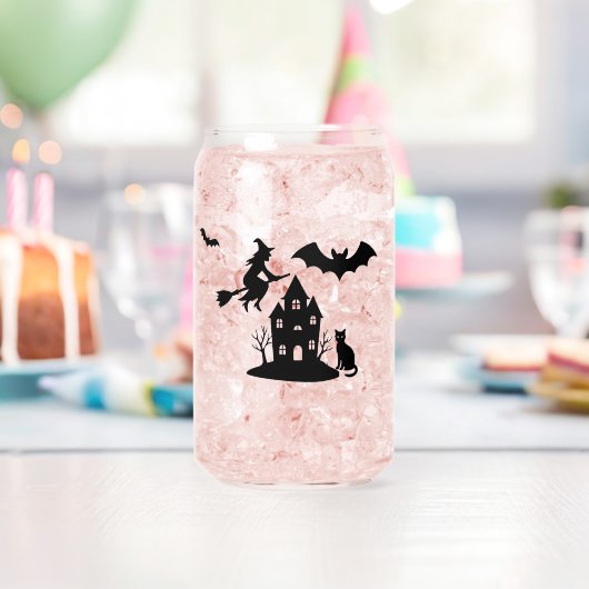 Spooky Haunted House & Witch Silhouette | Blikvorm Glas (Insitu (Verjaardag))