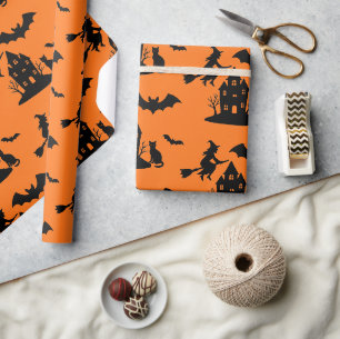 Spooky Haunted House & Witch Silhouette Cadeaupapier